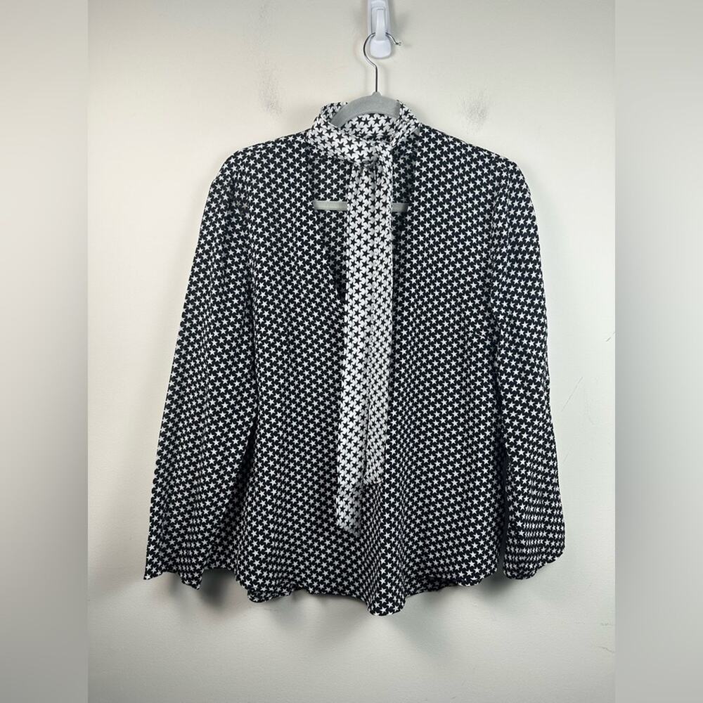 RIXO London Sadie Blouse Women Large Black Star Print Silk Necktie Excellent